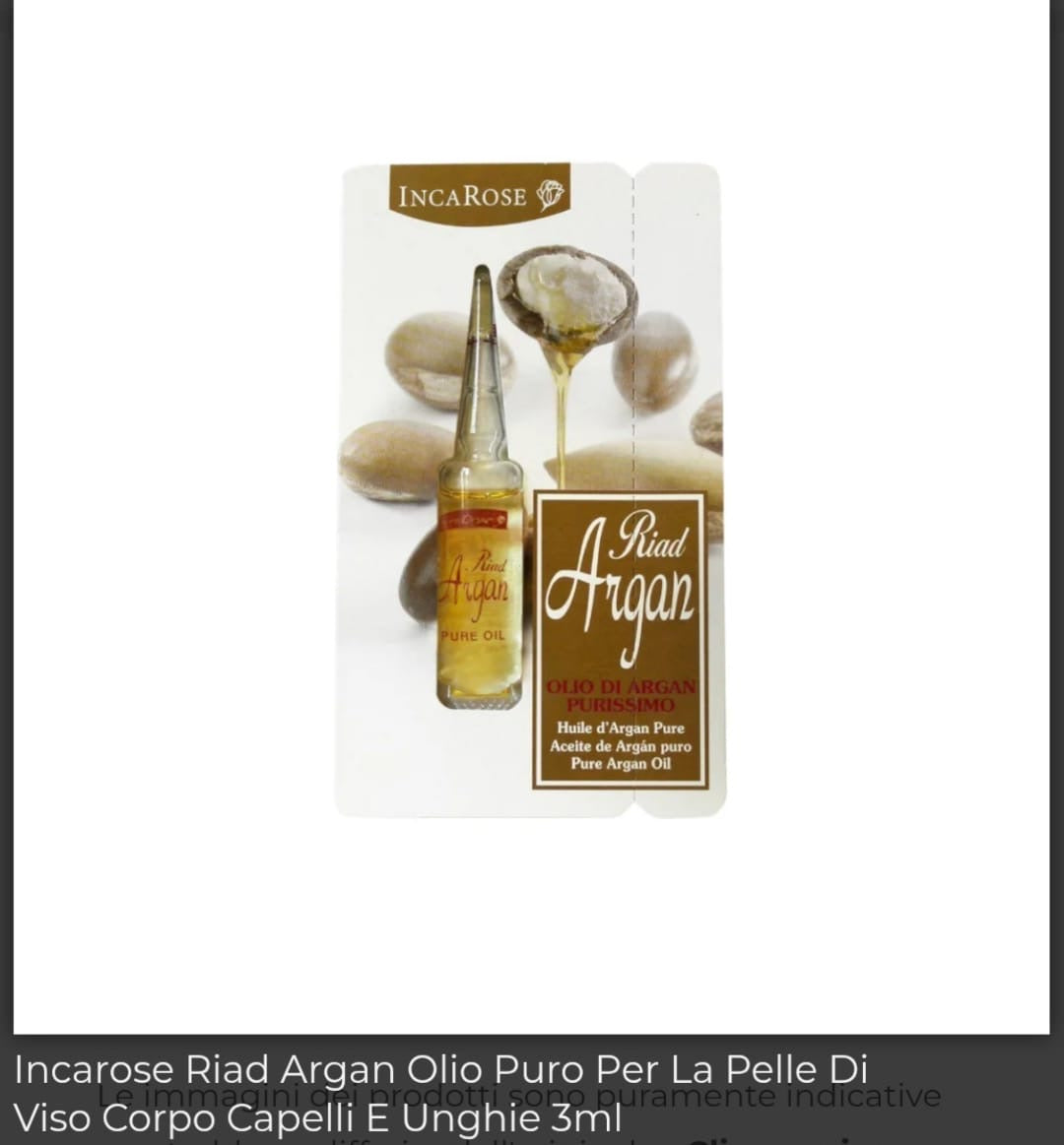 Riad argan olio puro per la pelle viso corpo e capelli 3 ml INCAROSE