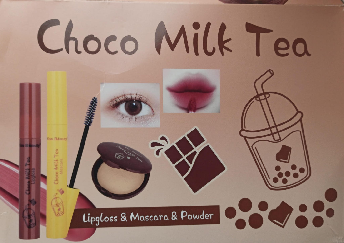 Schokoladen-Lipgloss + Mascara + Kompaktpuder