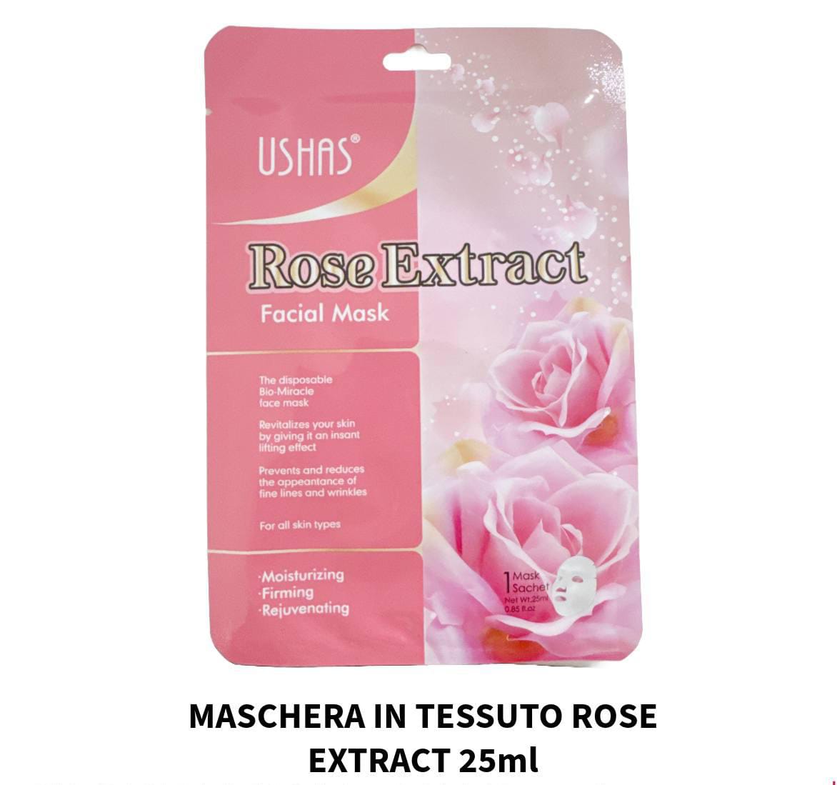 MASCHERA VISO IN TESSUTO ROSE EXTRACT 25 ml USHAS