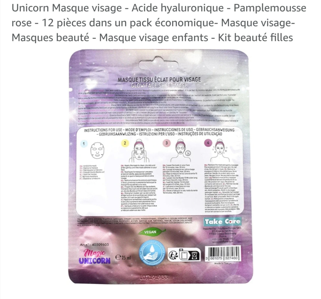 Maschera viso in tessuto Unicorno