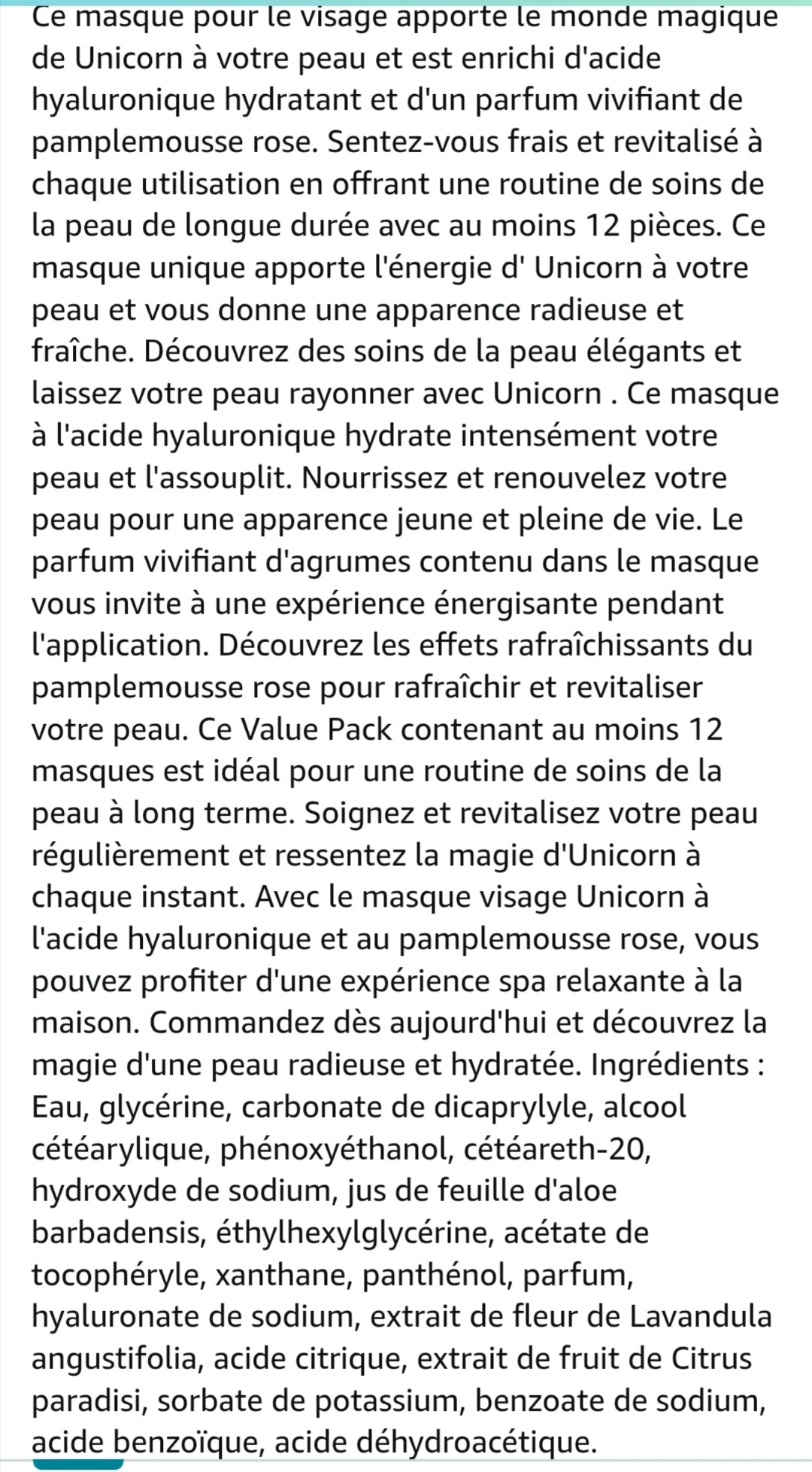 Maschera viso in tessuto Unicorno